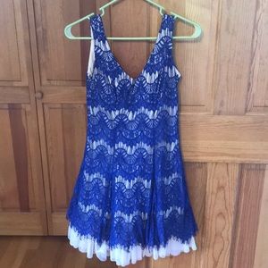 Blue scallop lace detail semi formal dress